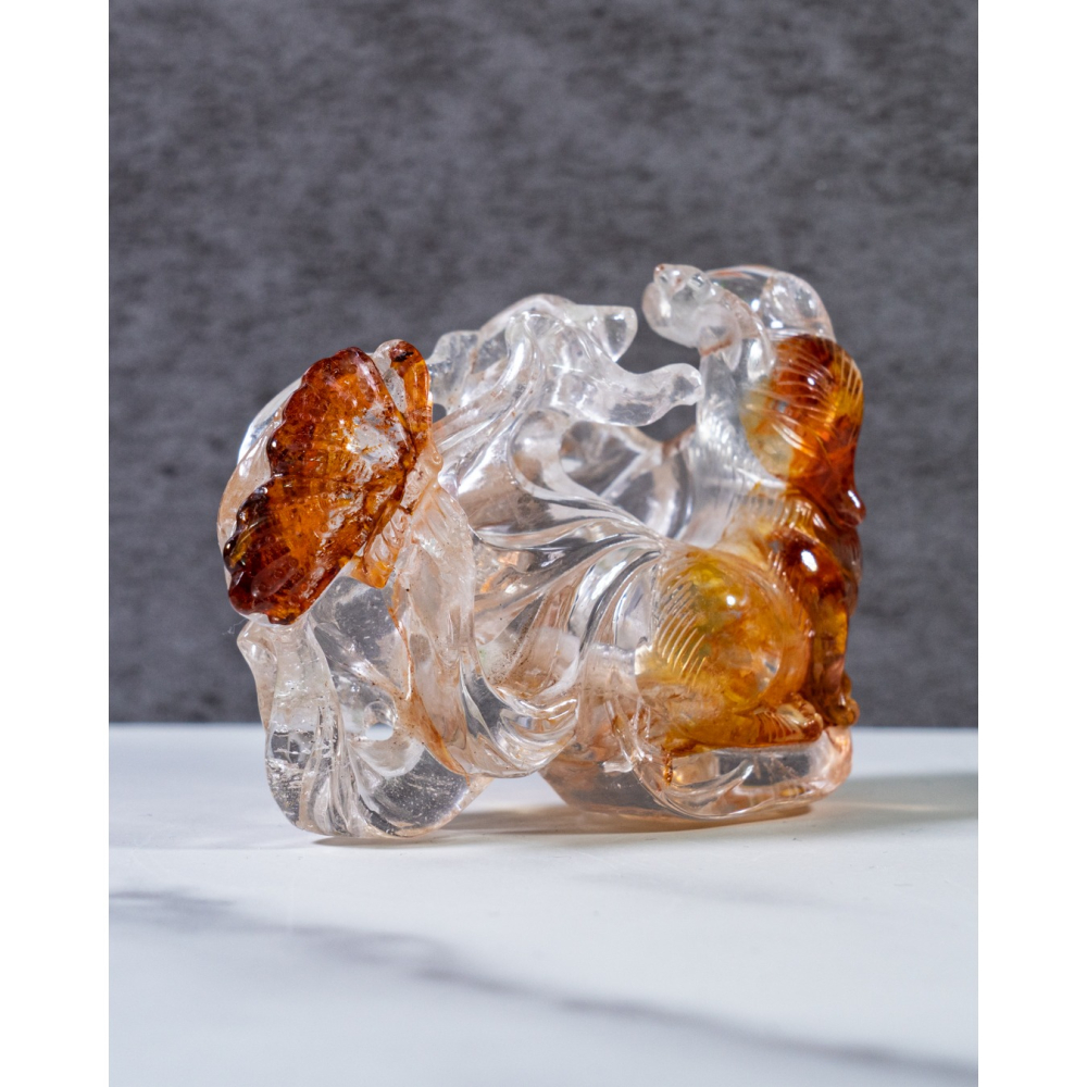 精品-透亮紅黃漸層膠花水晶蝴蝶九尾狐-細節圖3