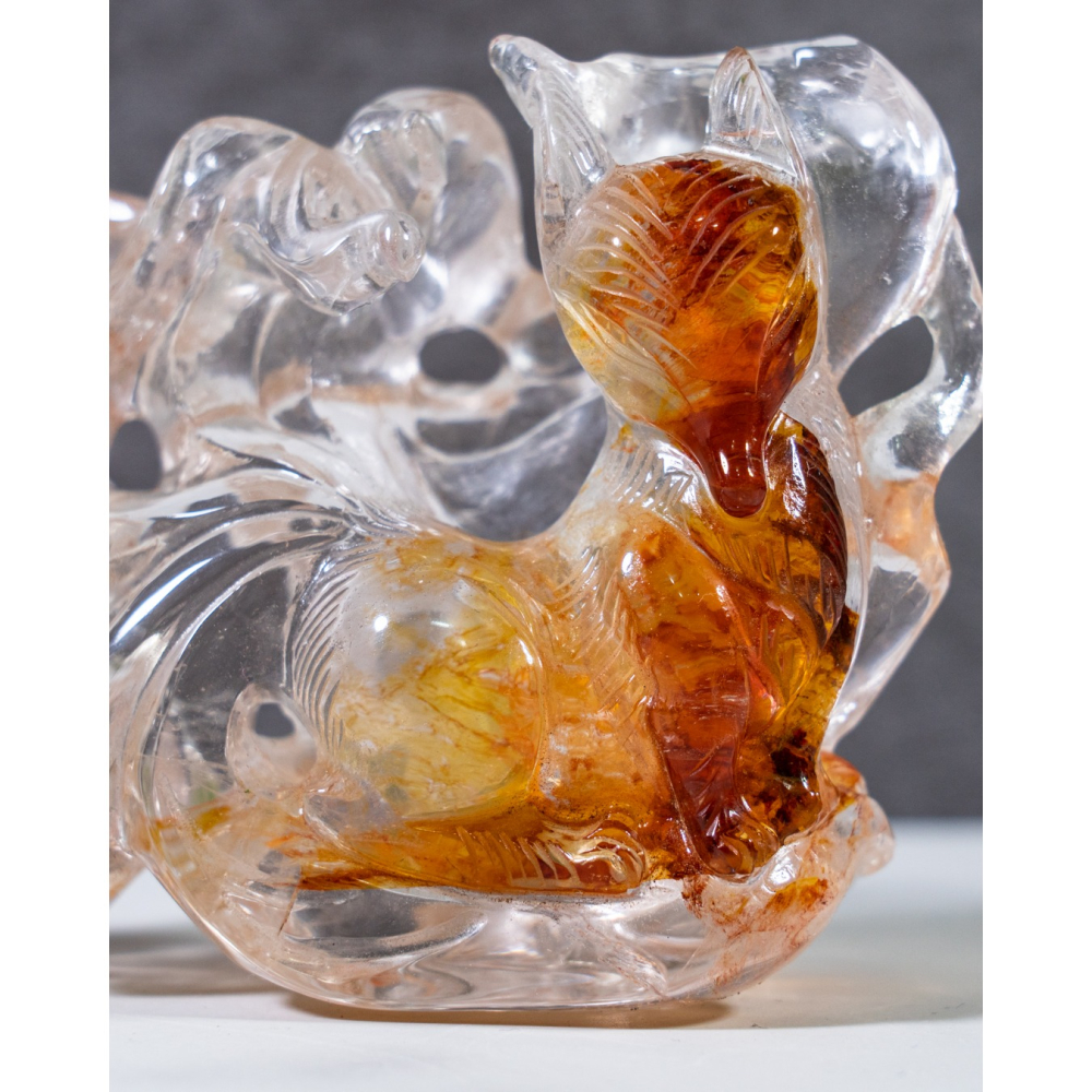 精品-透亮紅黃漸層膠花水晶蝴蝶九尾狐-細節圖4