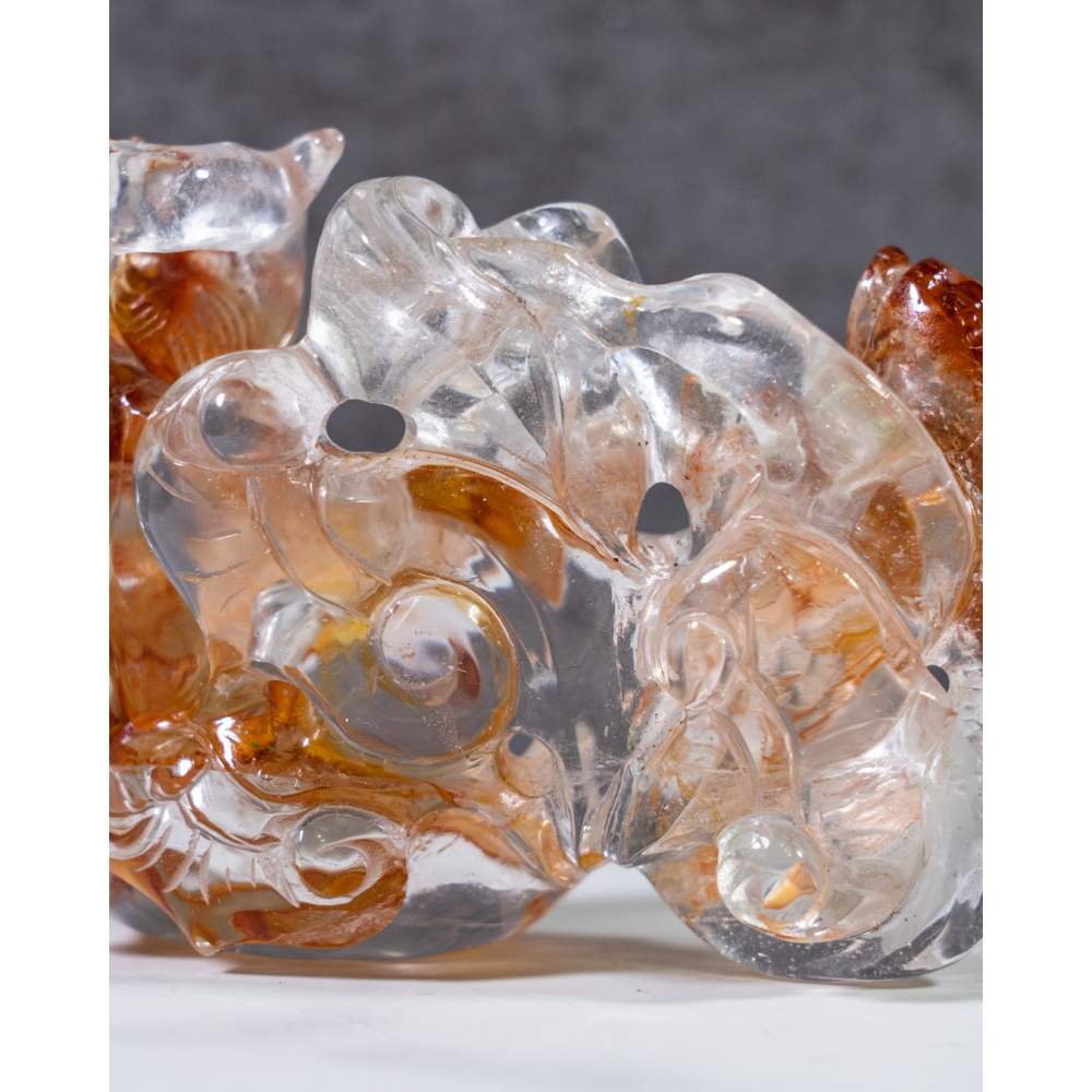 精品-透亮紅黃漸層膠花水晶蝴蝶九尾狐-細節圖5