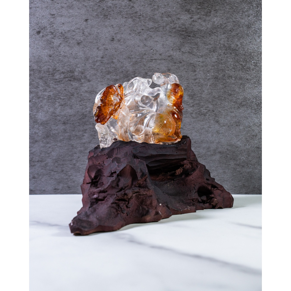 精品-透亮紅黃漸層膠花水晶蝴蝶九尾狐-細節圖6