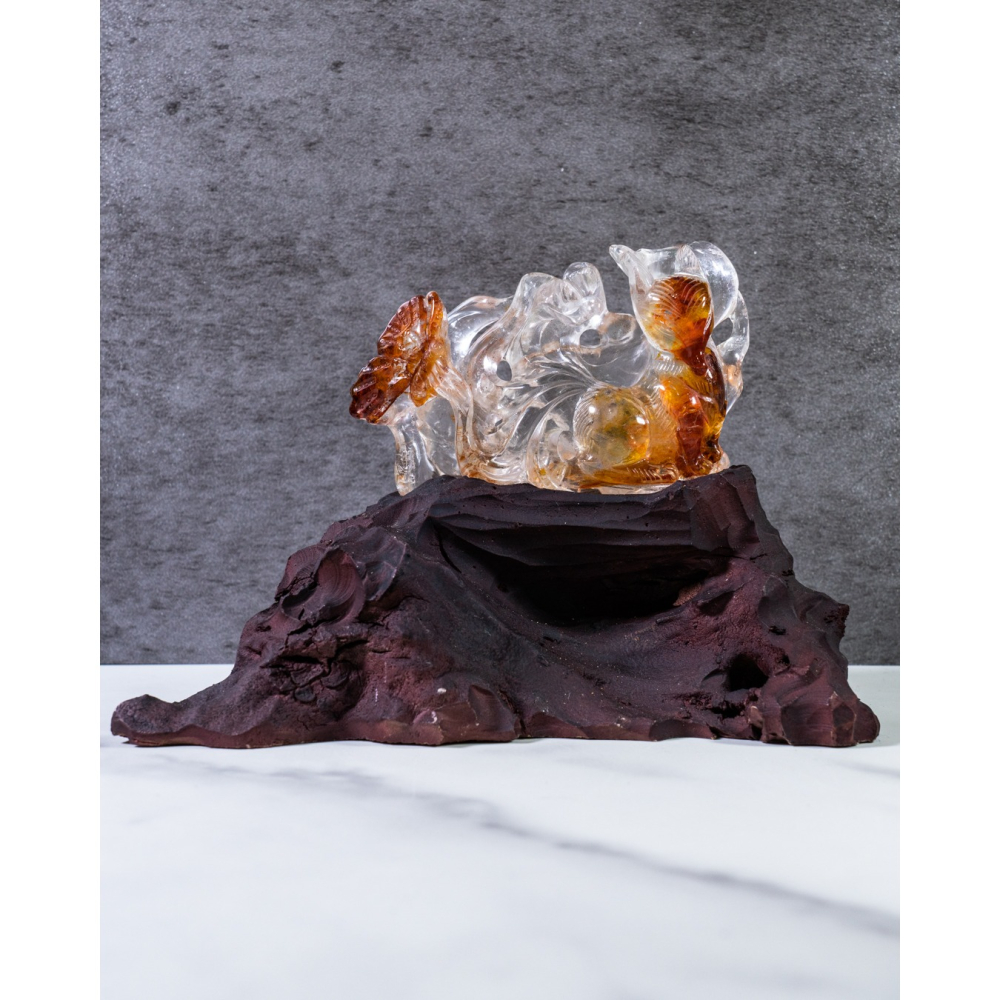 精品-透亮紅黃漸層膠花水晶蝴蝶九尾狐-細節圖7