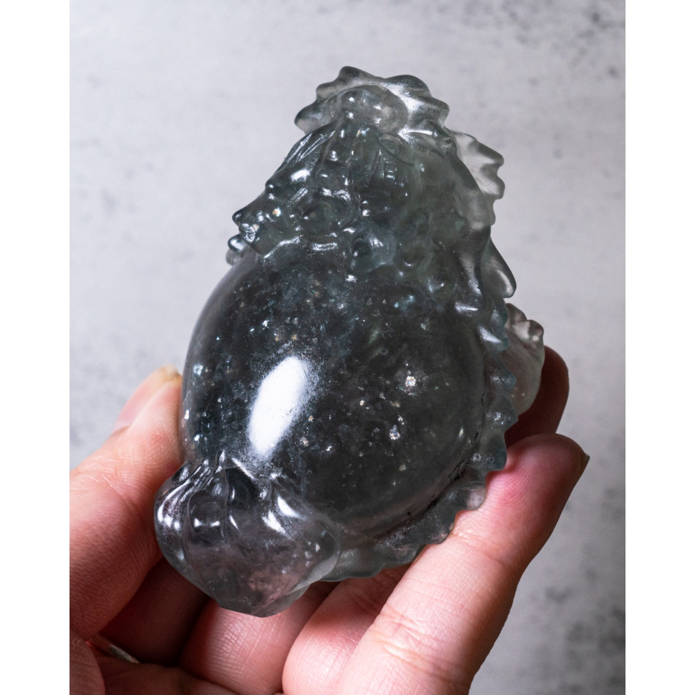 灰綠細閃雲母螢石圓背龍龜-細節圖4