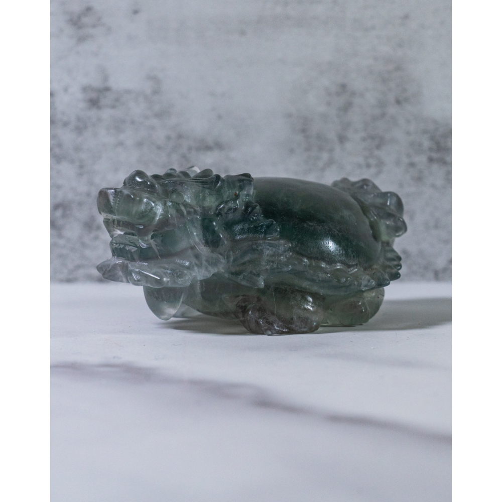 灰綠細閃雲母螢石圓背龍龜-細節圖7