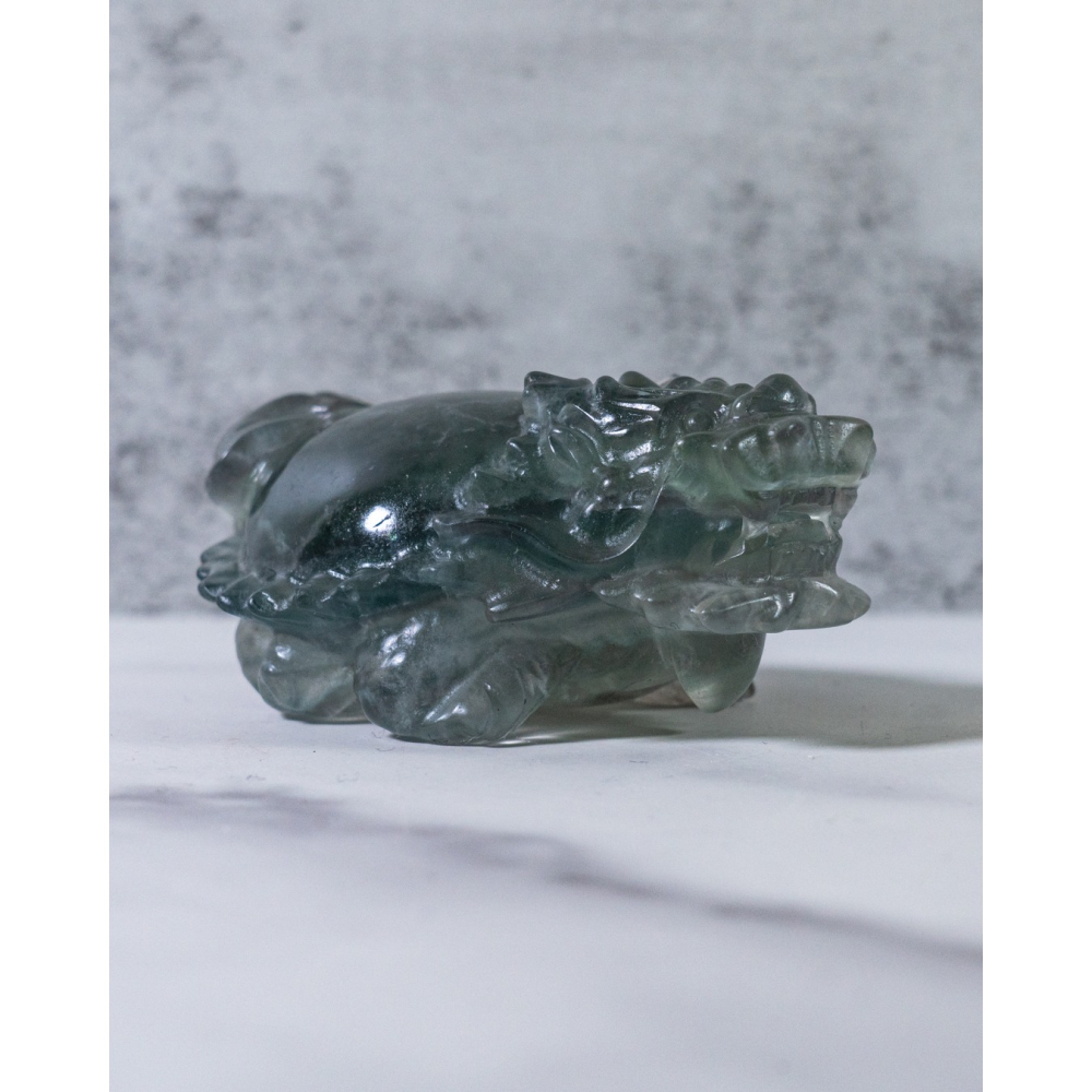 灰綠細閃雲母螢石圓背龍龜-細節圖9