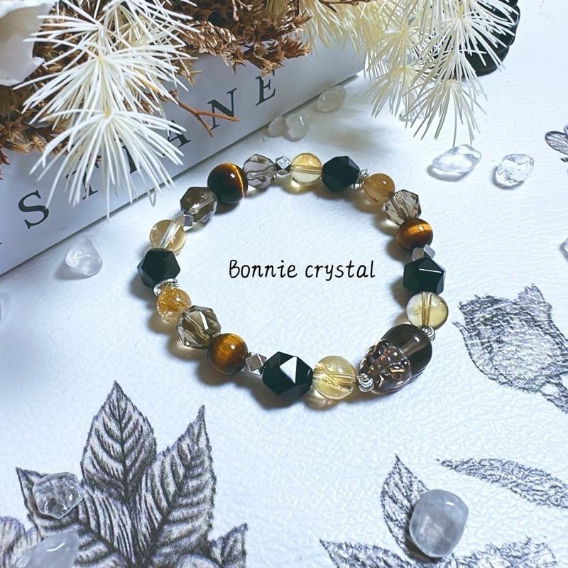 ✨✨ 貔貅款暮光之曜設計手鍊✨✨茶晶貔貅、茶晶、鈦晶、黃水晶、黃虎眼、黑曜石-細節圖3