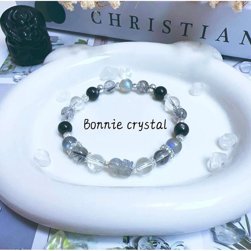 ✨✨灰拉長石貔貅設計手鍊✨✨灰拉長石、白水晶、黑髮晶、金運石-細節圖2