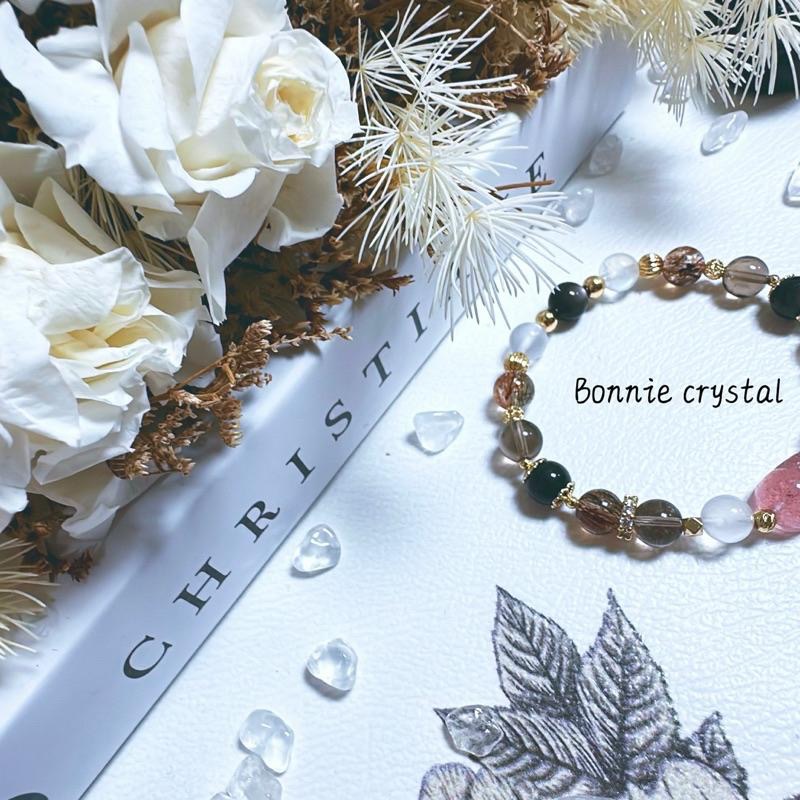 ✨✨ 茶香月影設計手鍊✨✨草莓晶貔貅、藍月光、黑金超、茶晶、銀曜石-細節圖5