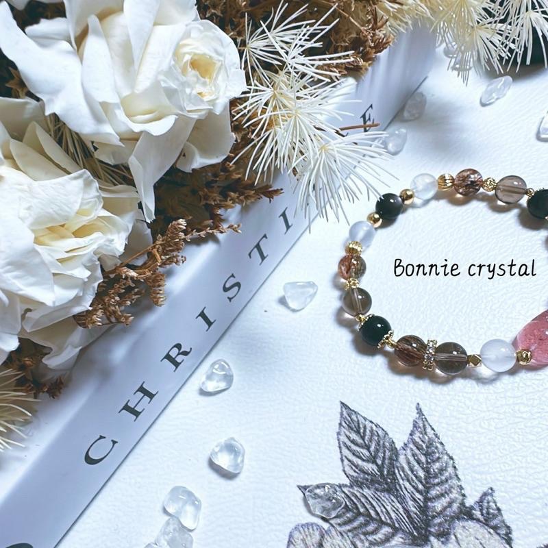 ✨✨ 茶香月影設計手鍊✨✨草莓晶貔貅、藍月光、黑金超、茶晶、銀曜石-細節圖5