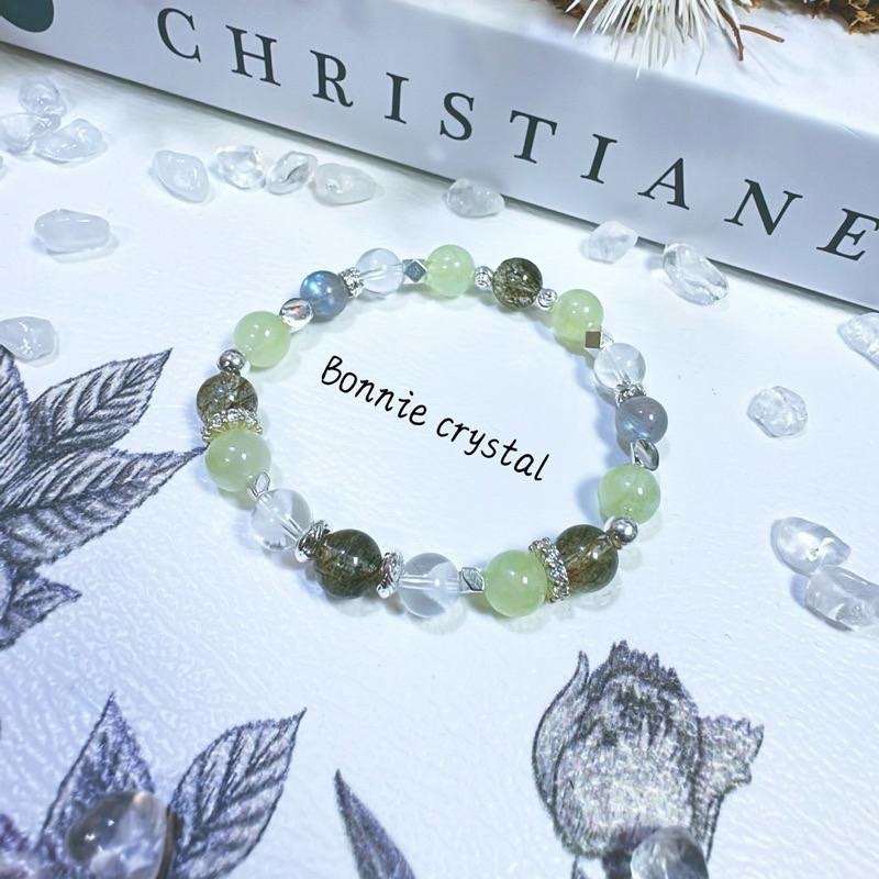 ✨✨ 綠意漫步設計手鍊✨✨綠碧璽髮晶、綠葡萄石、灰拉長石、白幽靈-細節圖2