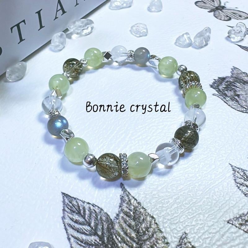 ✨✨ 綠意漫步設計手鍊✨✨綠碧璽髮晶、綠葡萄石、灰拉長石、白幽靈-細節圖3