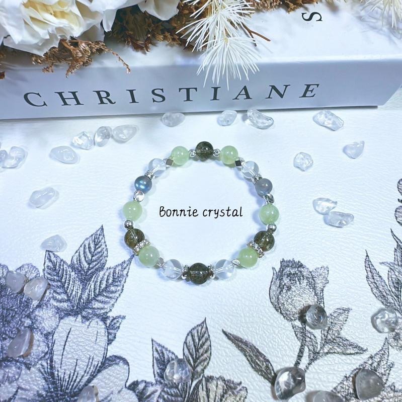 ✨✨ 綠意漫步設計手鍊✨✨綠碧璽髮晶、綠葡萄石、灰拉長石、白幽靈-細節圖5