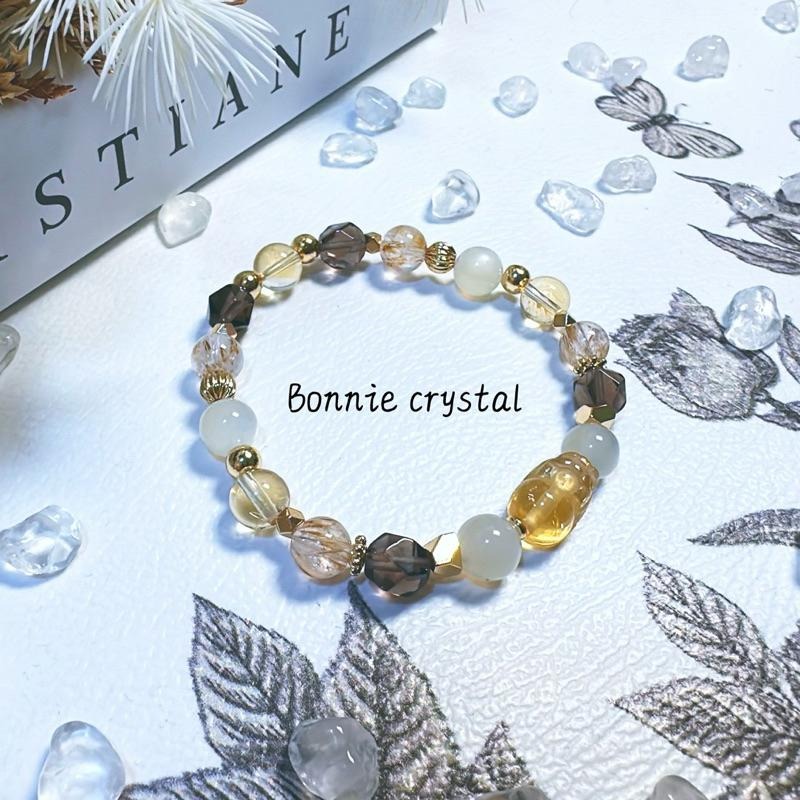 ✨✨ 曙光之約設計手鍊✨✨黃水晶貔貅、黃水晶；茶晶、羽毛鈦晶、月光石-細節圖3
