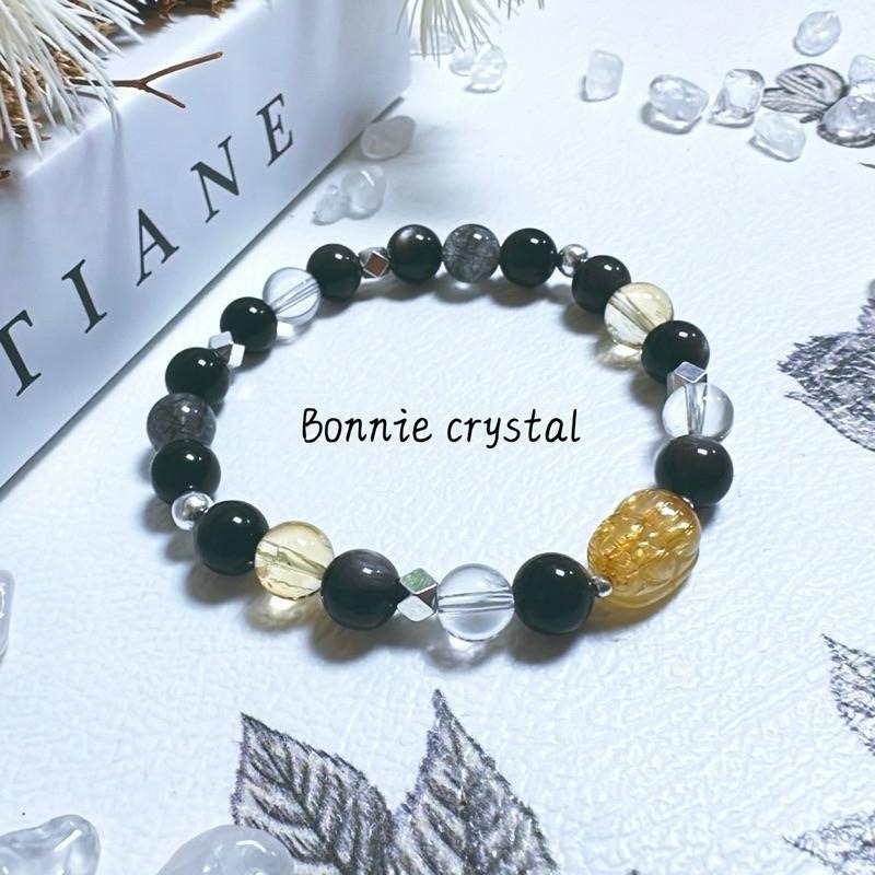 ✨✨ 銀河之心設計手鍊✨✨鈦晶貔貅、黃水晶、黑髮晶、銀曜石、白水晶-細節圖2