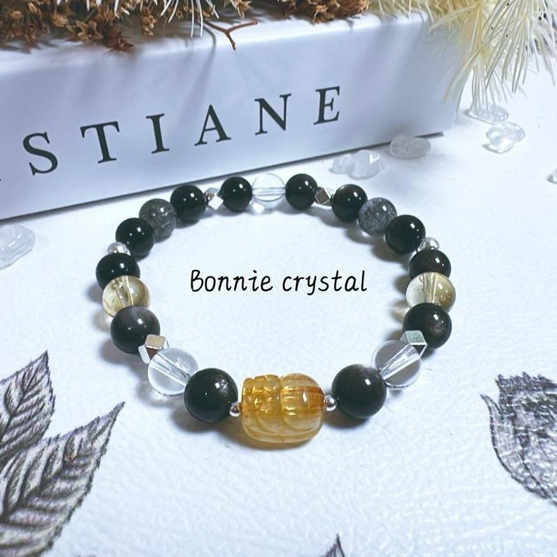✨✨ 銀河之心設計手鍊✨✨鈦晶貔貅、黃水晶、黑髮晶、銀曜石、白水晶-細節圖3
