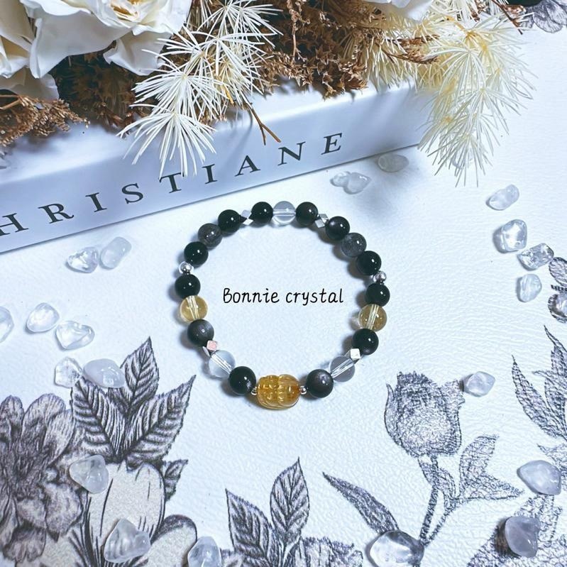 ✨✨ 銀河之心設計手鍊✨✨鈦晶貔貅、黃水晶、黑髮晶、銀曜石、白水晶-細節圖4