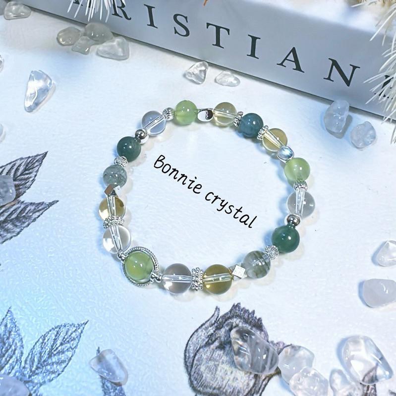 ✨✨ 綠野曦光設計手鍊✨✨綠幽靈、藍綠晶、綠葡萄石、檸檬黃水晶、白水晶-細節圖2
