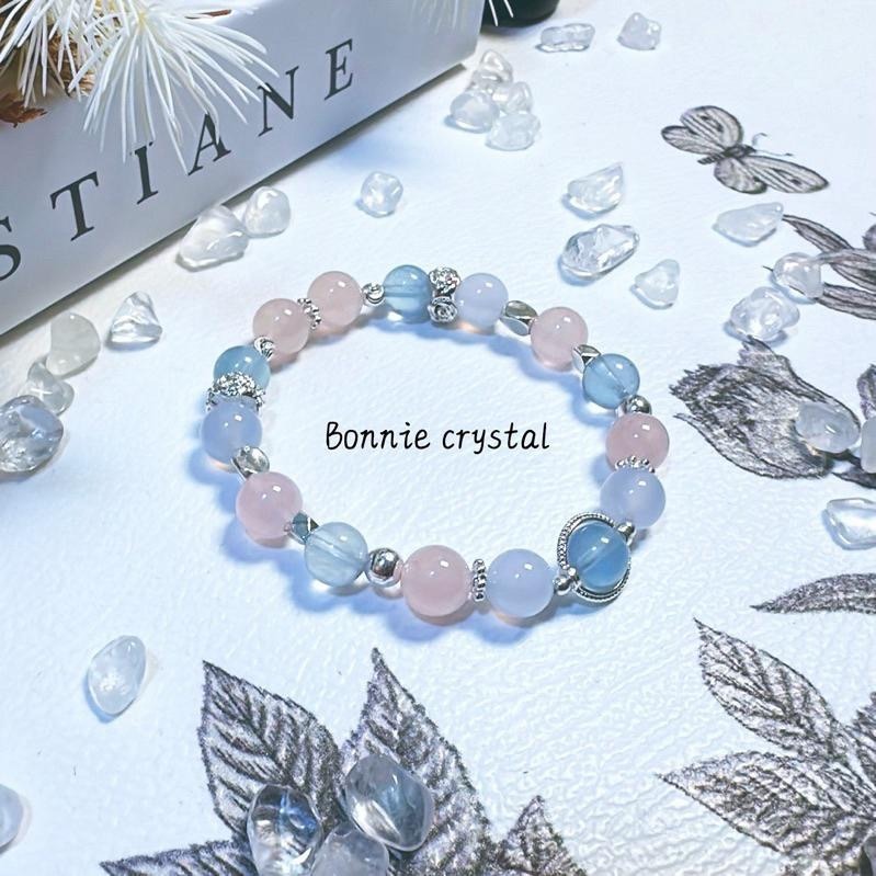✨✨ 蔚藍之戀設計手鍊✨✨海藍寶、粉晶、藍玉髓-細節圖3