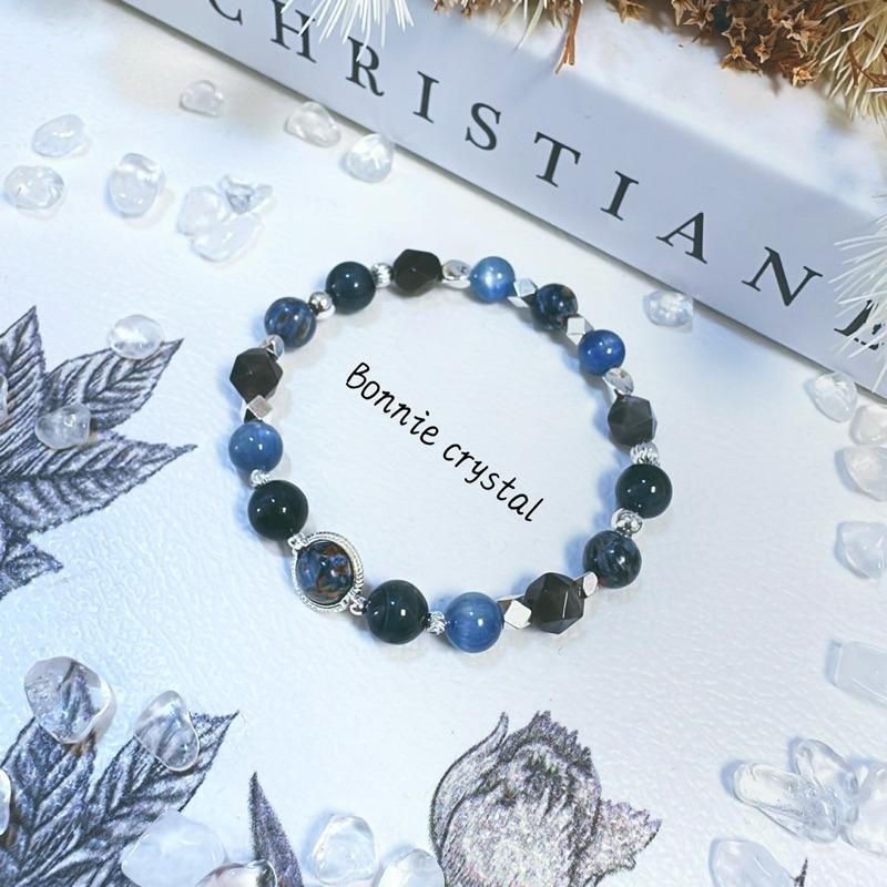 ✨✨ 海風之戀設計手鍊✨✨藍彼得石、藍晶石、藍虎眼石、銀曜石-細節圖3