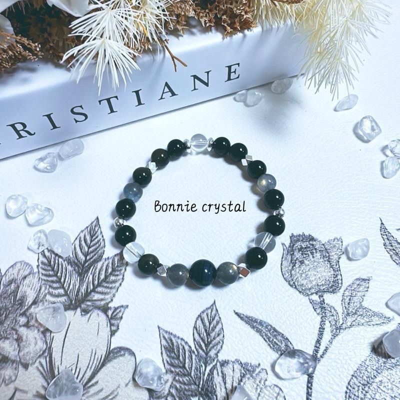 ✨✨ 夜幕星辰設計手鍊✨✨藍虎眼、黑拉長石、金曜石、黑曜石、白水晶-細節圖4