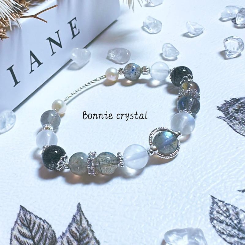 ✨✨ 灰色絮語設計手鍊✨✨灰拉長石、黑髮晶、藍月光、珍珠-細節圖2