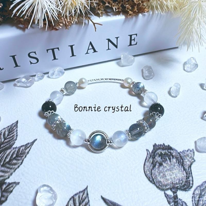 ✨✨ 灰色絮語設計手鍊✨✨灰拉長石、黑髮晶、藍月光、珍珠-細節圖3
