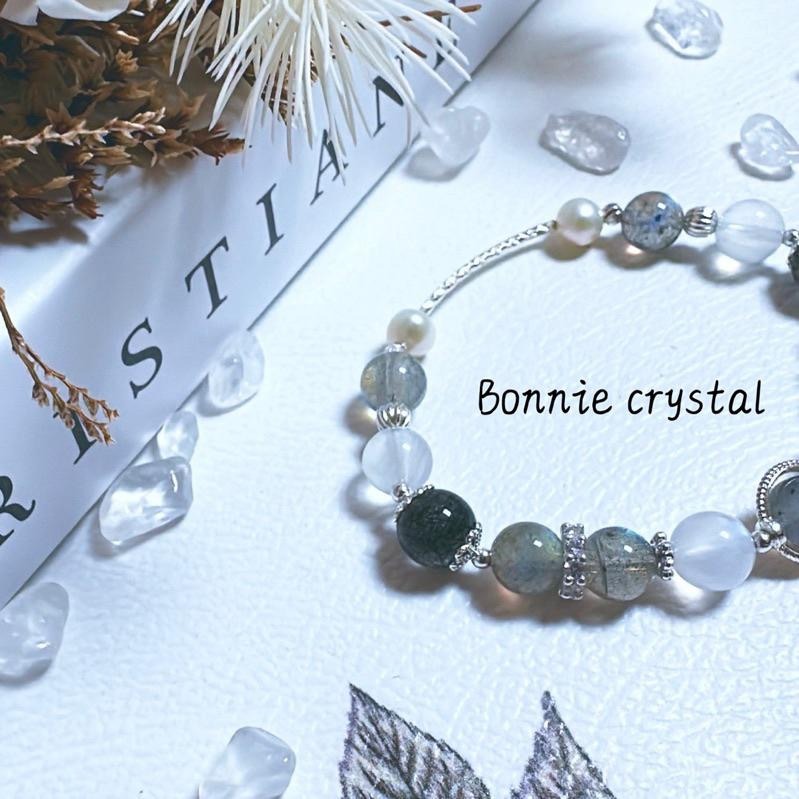 ✨✨ 灰色絮語設計手鍊✨✨灰拉長石、黑髮晶、藍月光、珍珠-細節圖4