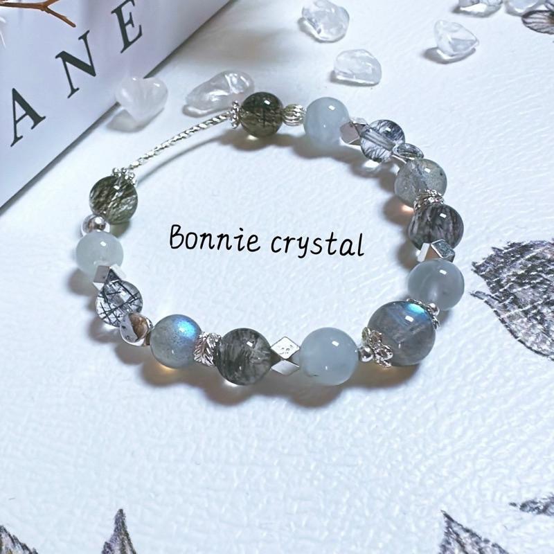 ✨✨ 灰霧星光設計手鍊✨✨灰拉長石、灰藍兔毛、黑髮晶、羽毛黑極光、綠碧璽髮晶-細節圖3