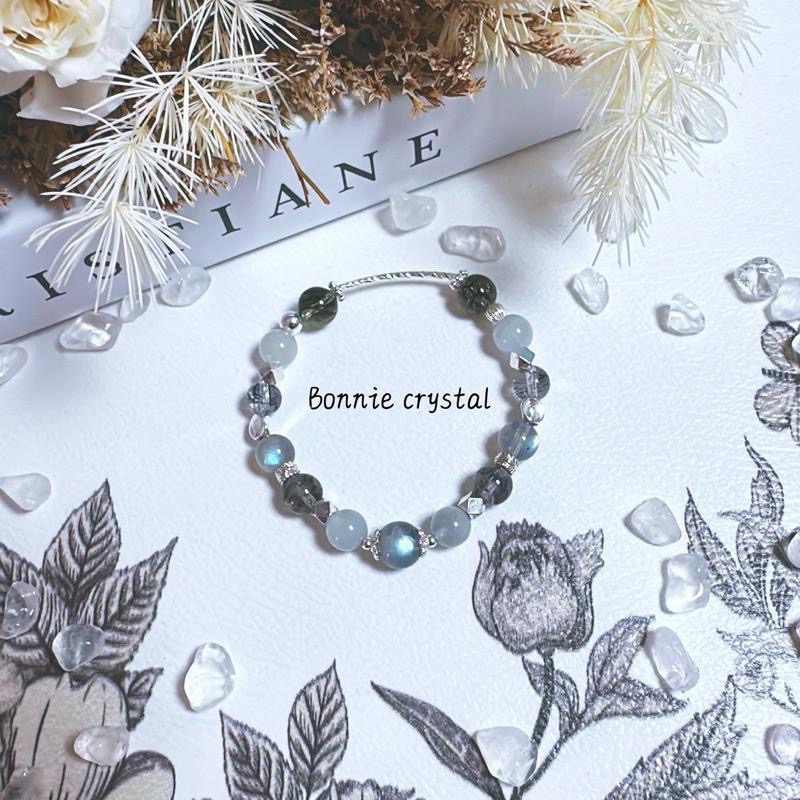 ✨✨ 灰霧星光設計手鍊✨✨灰拉長石、灰藍兔毛、黑髮晶、羽毛黑極光、綠碧璽髮晶-細節圖5