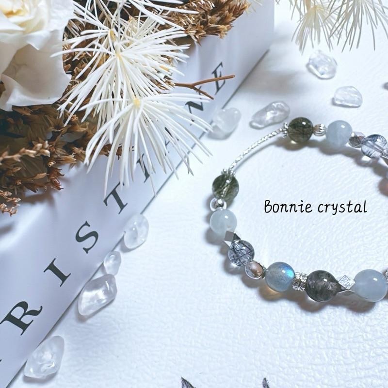 ✨✨ 灰霧星光設計手鍊✨✨灰拉長石、灰藍兔毛、黑髮晶、羽毛黑極光、綠碧璽髮晶-細節圖4