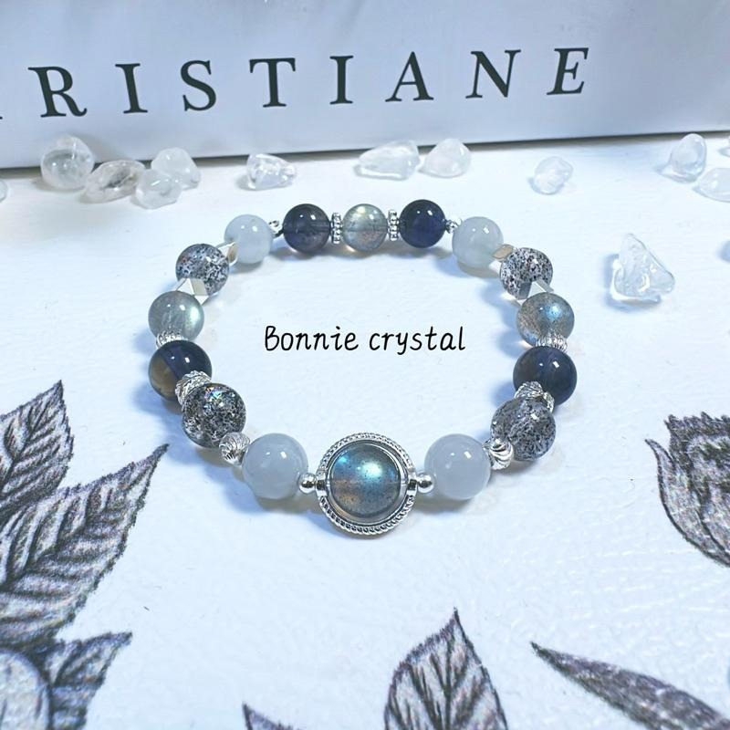 ✨✨ 星辰灰韻設計手鍊✨✨灰拉長石、堇青石、黑草莓晶、灰藍兔毛-細節圖4