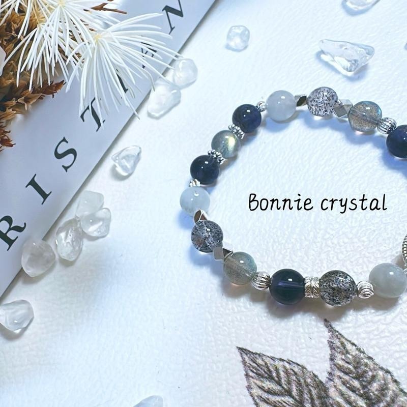 ✨✨ 星辰灰韻設計手鍊✨✨灰拉長石、堇青石、黑草莓晶、灰藍兔毛-細節圖3