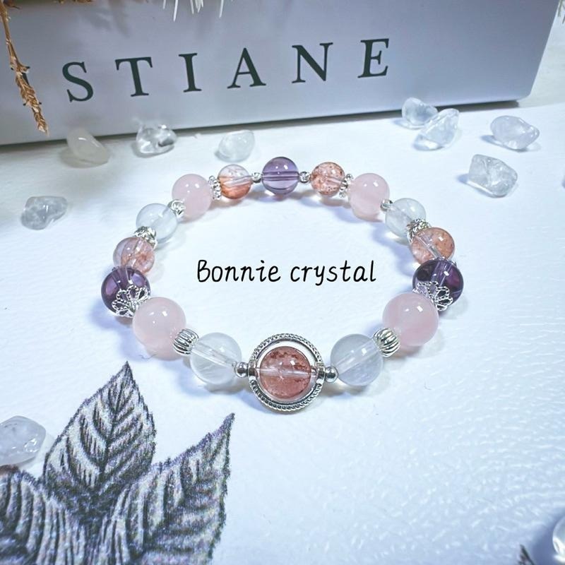 ✨✨ 天使之吻設計手鍊✨✨紅膠花、粉晶、紫水晶、白兔毛-細節圖2