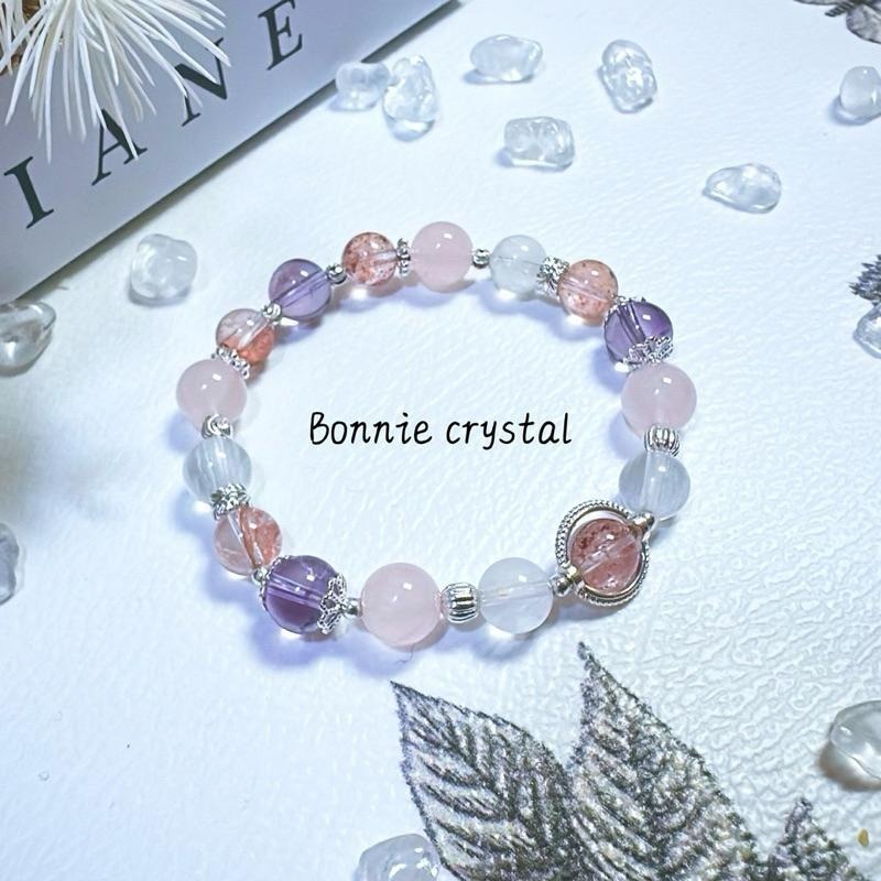 ✨✨ 天使之吻設計手鍊✨✨紅膠花、粉晶、紫水晶、白兔毛-細節圖3