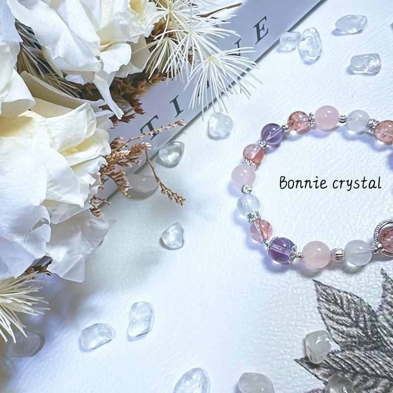 ✨✨ 天使之吻設計手鍊✨✨紅膠花、粉晶、紫水晶、白兔毛-細節圖5