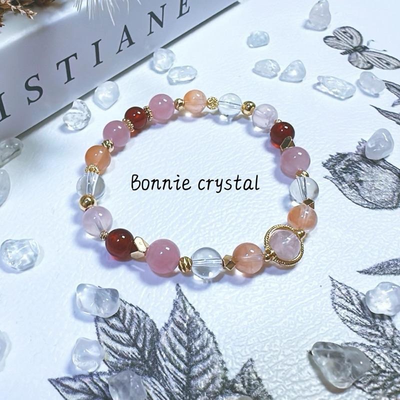 ✨✨ 春日暖陽設計手鍊✨✨雪花幽靈、馬粉晶、橘兔毛、橙石榴石、白水晶-細節圖2