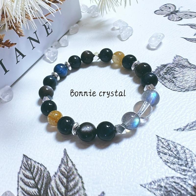 ✨✨ 夜空幽藍設計手鍊✨✨銀曜石、藍虎眼、鈦晶、藍晶石、拉長石、白水晶-細節圖3