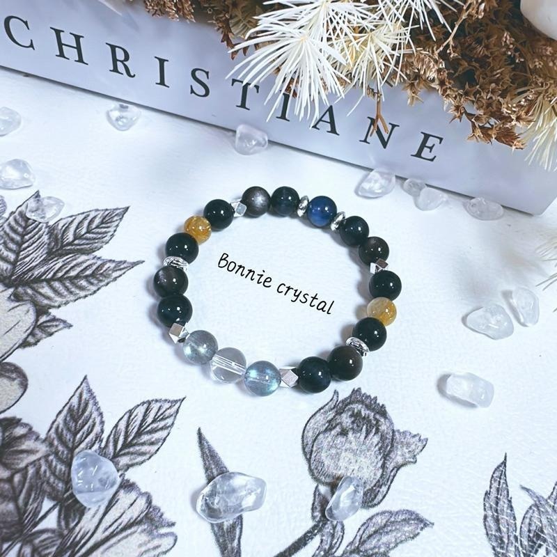 ✨✨ 夜空幽藍設計手鍊✨✨銀曜石、藍虎眼、鈦晶、藍晶石、拉長石、白水晶-細節圖2