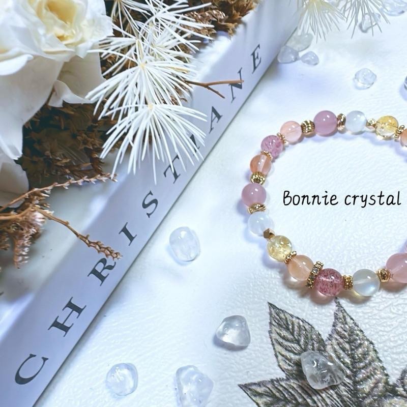 ✨✨ 粉橘蜜糖設計手鍊✨✨橘兔毛貔貅、草莓晶、粉晶、黃阿賽、藍月光-細節圖5