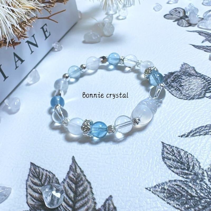✨✨ 海洋之心設計手鍊✨✨藍月光貔貅、海藍寶、藍月光、白水晶-細節圖4