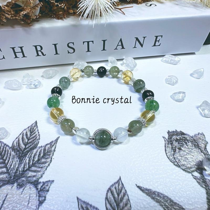 ✨✨ 幽翠夜幕設計手鍊✨✨金運石、綠幽靈、黃水晶、綠髮晶、綠草莓晶、白兔毛-細節圖2