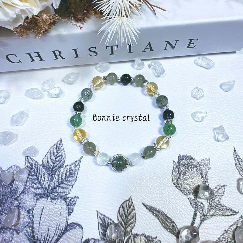 ✨✨ 幽翠夜幕設計手鍊✨✨金運石、綠幽靈、黃水晶、綠髮晶、綠草莓晶、白兔毛-細節圖3