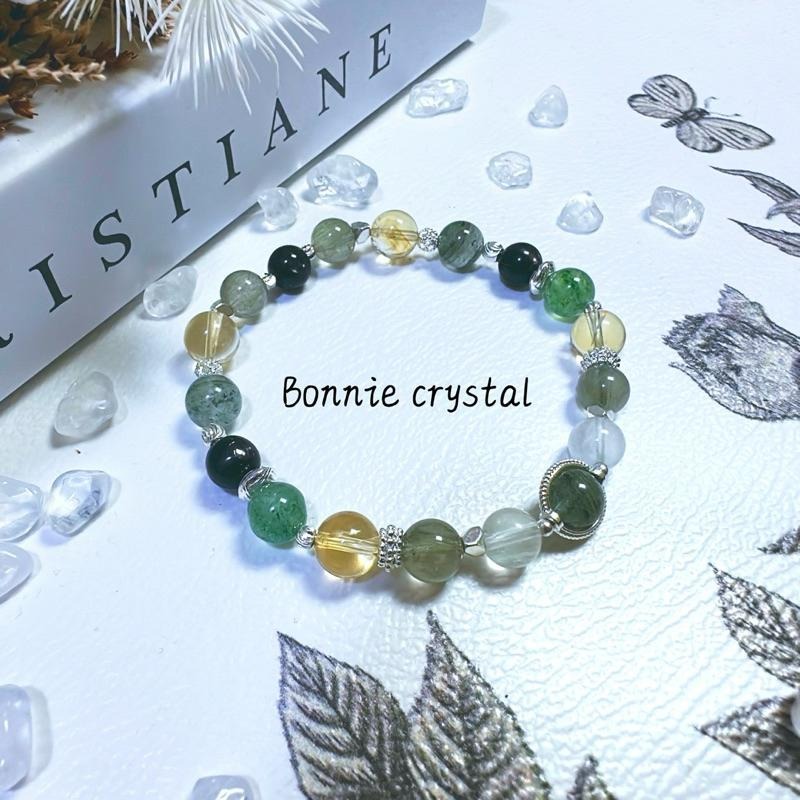 ✨✨ 幽翠夜幕設計手鍊✨✨金運石、綠幽靈、黃水晶、綠髮晶、綠草莓晶、白兔毛-細節圖4