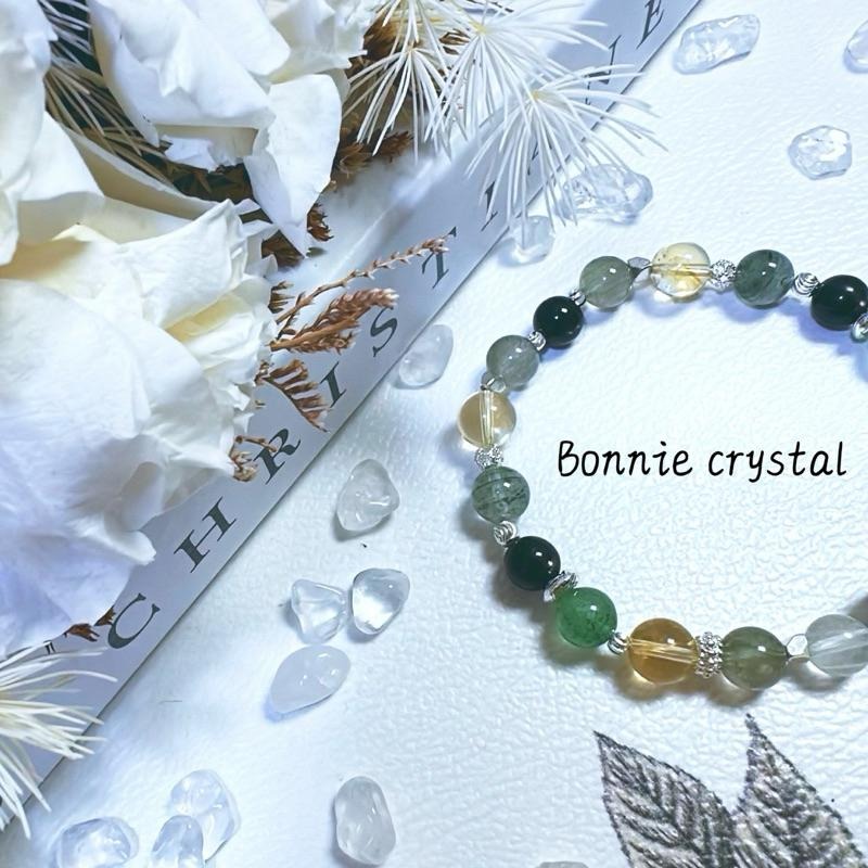 ✨✨ 幽翠夜幕設計手鍊✨✨金運石、綠幽靈、黃水晶、綠髮晶、綠草莓晶、白兔毛-細節圖5