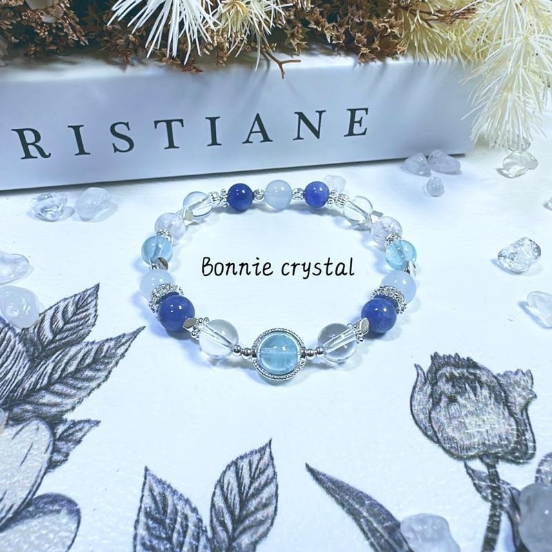 ✨✨ 靛藍之泉設計手鍊✨✨藍托帕石、坦桑石、藍玉髓、透體紫鋰輝、白水晶-細節圖2