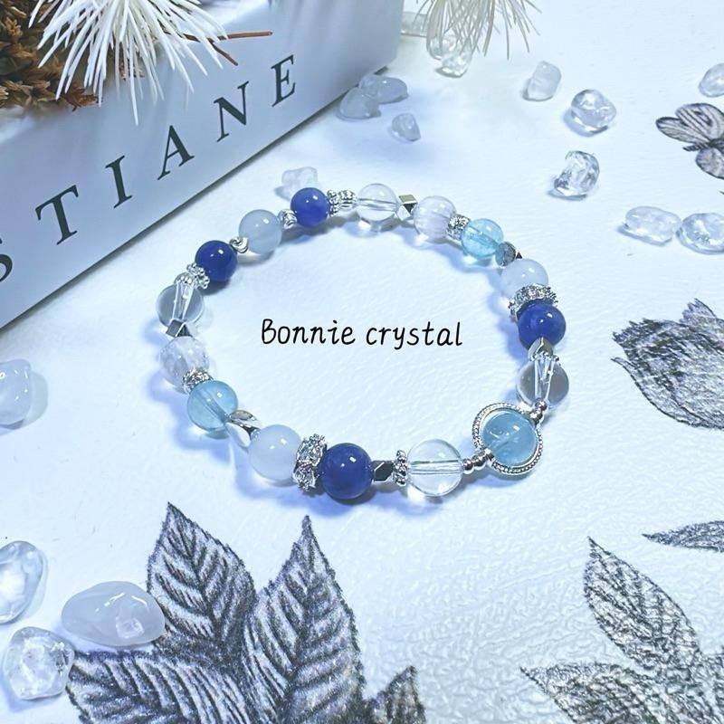 ✨✨ 靛藍之泉設計手鍊✨✨藍托帕石、坦桑石、藍玉髓、透體紫鋰輝、白水晶-細節圖3