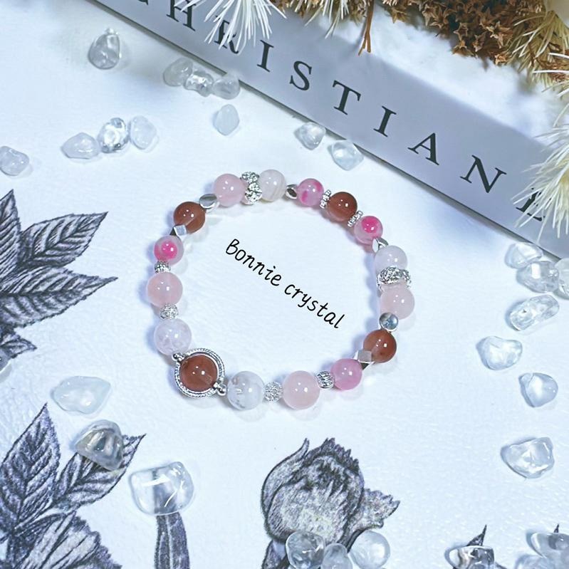 ✨✨ 櫻花夢境設計手鍊✨✨粉紫兔毛、雪花幽靈、粉晶、櫻花雨薔薇輝-細節圖2