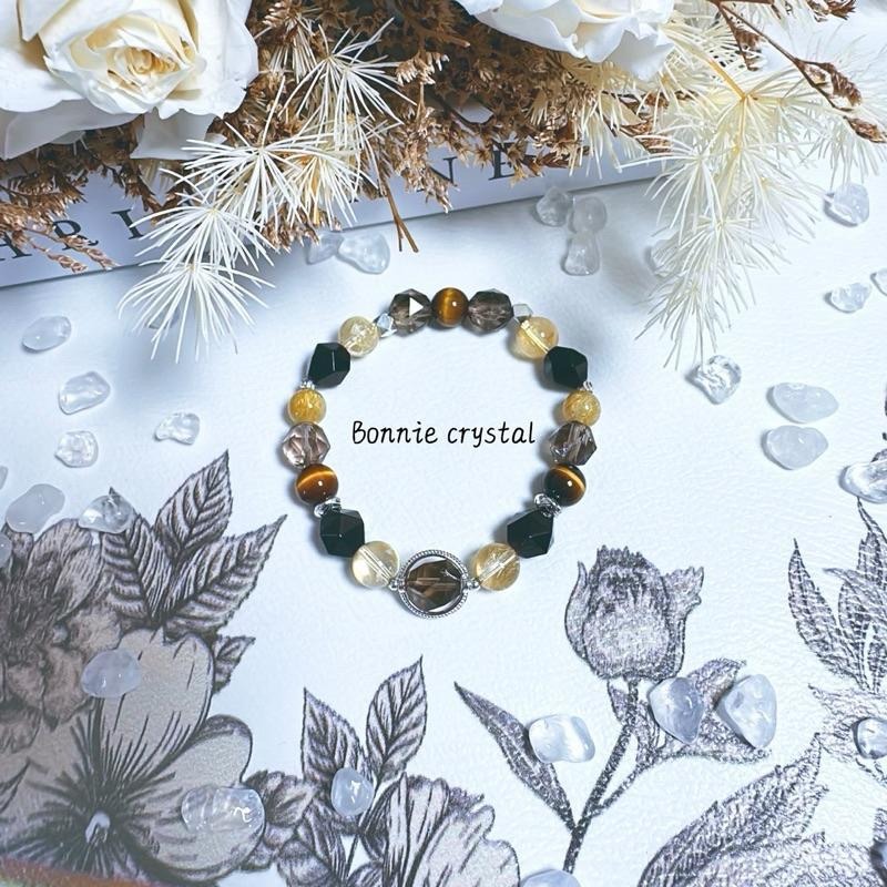 ✨✨ 暮光之曜設計手鍊✨✨茶晶、鈦晶、黃水晶、鑽切黑曜石、黃虎眼-細節圖5