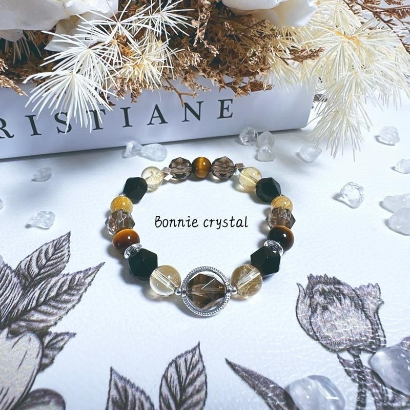 ✨✨ 暮光之曜設計手鍊✨✨茶晶、鈦晶、黃水晶、鑽切黑曜石、黃虎眼-細節圖3