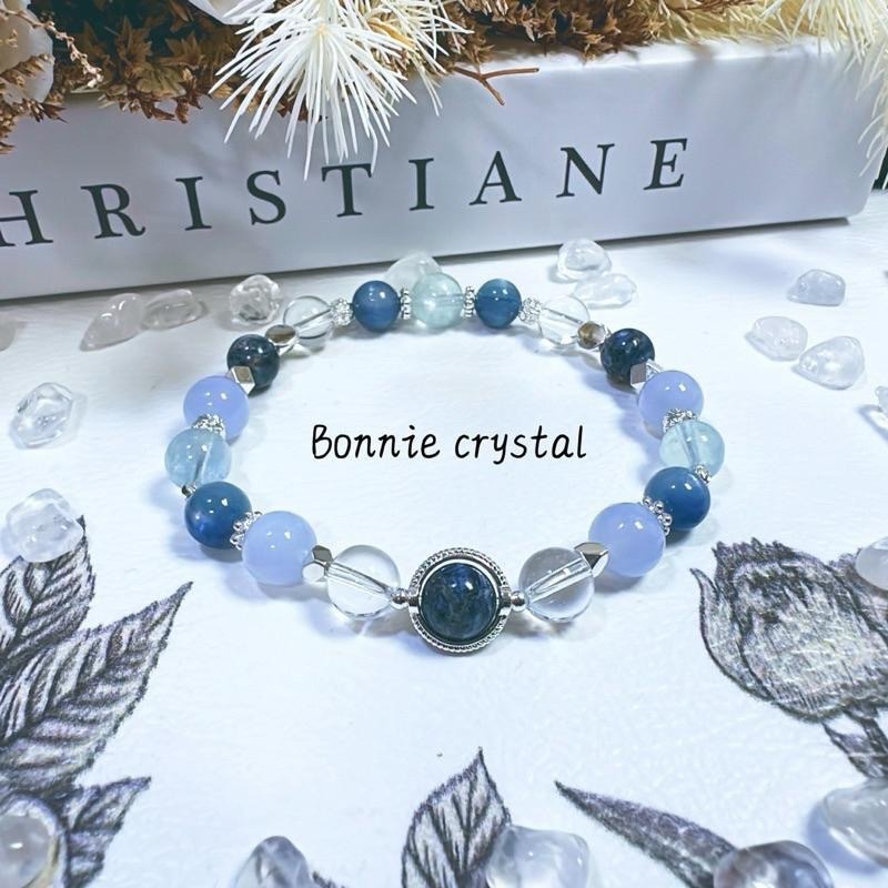 ✨✨ 海洋之心設計手鍊✨✨藍彼得石、藍紋瑪瑙、藍晶石、蘭托帕石、白水晶-細節圖2