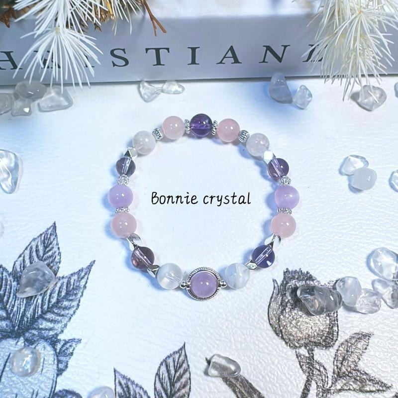 ✨✨ 玫瑰紫韻設計手鍊✨✨紫鋰輝、粉晶、雪花幽靈、紫水晶-細節圖3